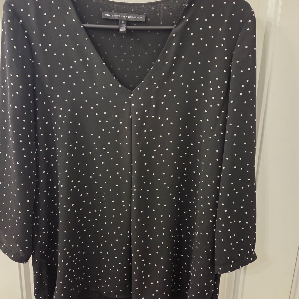 White House Black Market Black Top with White Dots